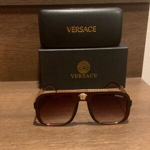 Versace Gold and Brown Sunglasses